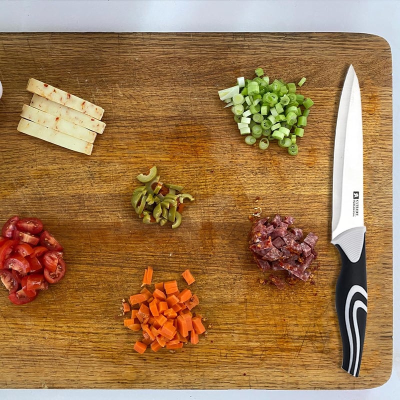 Captoola مجموعة سكاكين شيف كابتولا 5 إنش من الفولاذ المقاوم للصدأ لتقطيع وشرائح وقطع وشرائح وقطع مع عصا شحذ مجموعة من 2 - Image 5