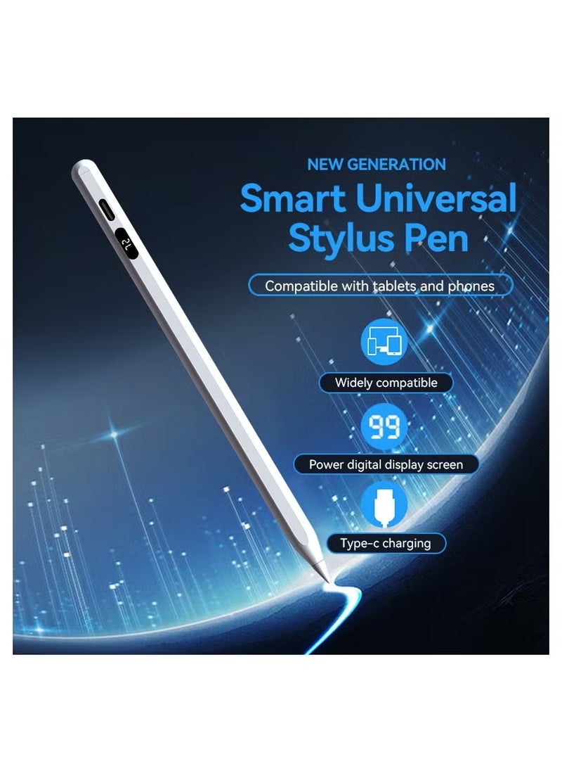Stylus Pen for Touch Screens, Fast Charge Stylus Pen for IOS/Xiaomi/Samsung/Lenovo Android Capacitive Touch Screen Stylus Pen with Power Display, White