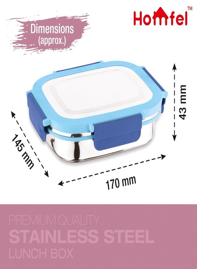 Homfel Stainless Steel Kids Lunch Box 550 ml with Steel Lid | Leakproof Airtight Tiffin Box with 4-Side Lock | BPA-Free Food Container with Small Inner Box | Compact Lunch Box for School, Office (Red) - Image 2
