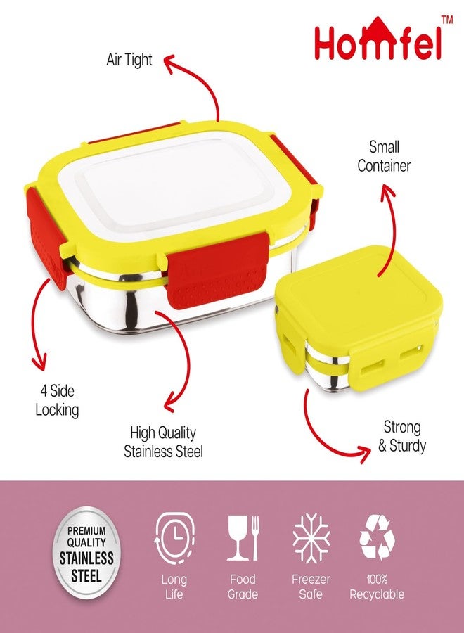 Homfel Stainless Steel Kids Lunch Box 550 ml with Steel Lid | Leakproof Airtight Tiffin Box with 4-Side Lock | BPA-Free Food Container with Small Inner Box | Compact Lunch Box for School, Office (Red) - Image 3