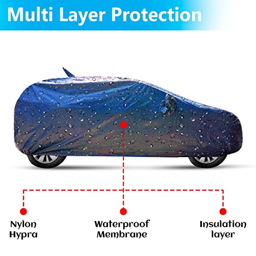 FAMEXON Waterproof Car Body Cover Compatible for Ignis Triple Layer Inner Fabric with Mirror Pockets and Pipein Design Protects from Animals, Heat, Rain & UV Rays (Undark Blue) - Image 3