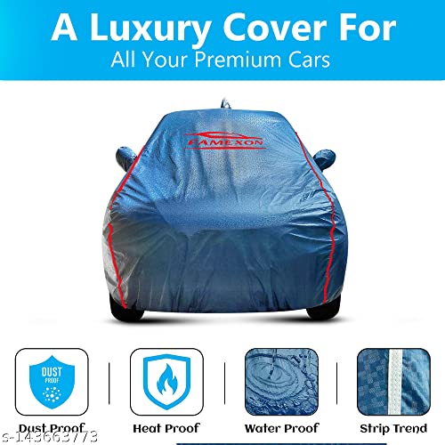 FAMEXON Waterproof Car Body Cover Compatible for Ignis Triple Layer Inner Fabric with Mirror Pockets and Pipein Design Protects from Animals, Heat, Rain & UV Rays (Undark Blue) - Image 2