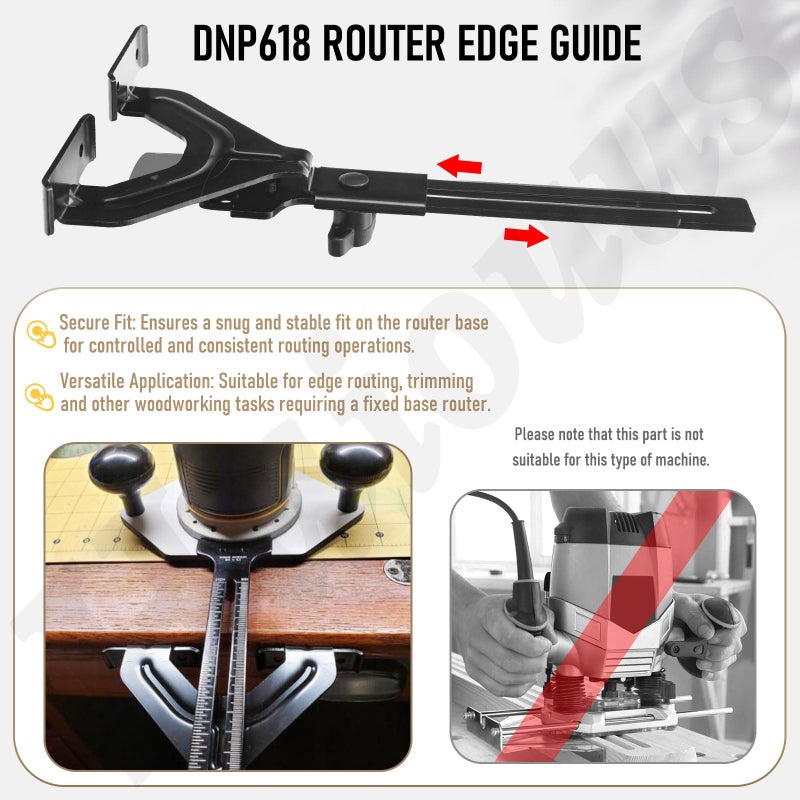 Haiouus DNP618 Edge Guide for Fixed Base Compact Router, Compatible With DEWALT DWP611 Router, PORTER-CABLE 450 & 451-Adjustable for Quick Attachment To Router Mounting Base, Fits Router DCW600B, DW6913. etc - Image 4