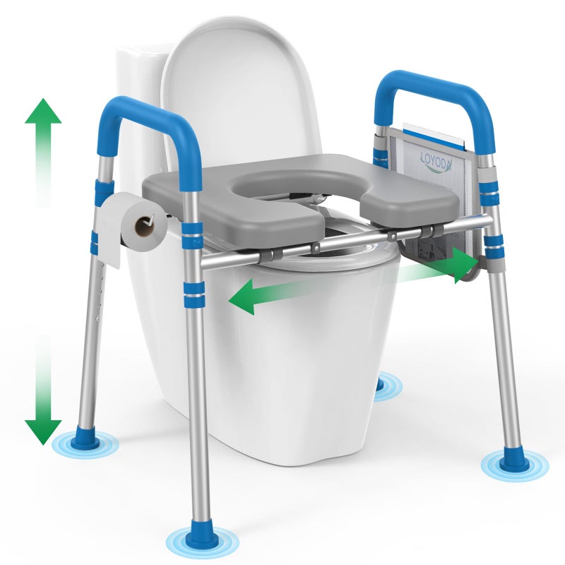 Loyoda Raised Toilet Seat with Handles, Padded Toilet Seat Risers for Seniors, Adjustable Height & Width Toilet Riser, Handicap Elevated Toilet Seat 500lb, Fit Any Toilet - Image 1