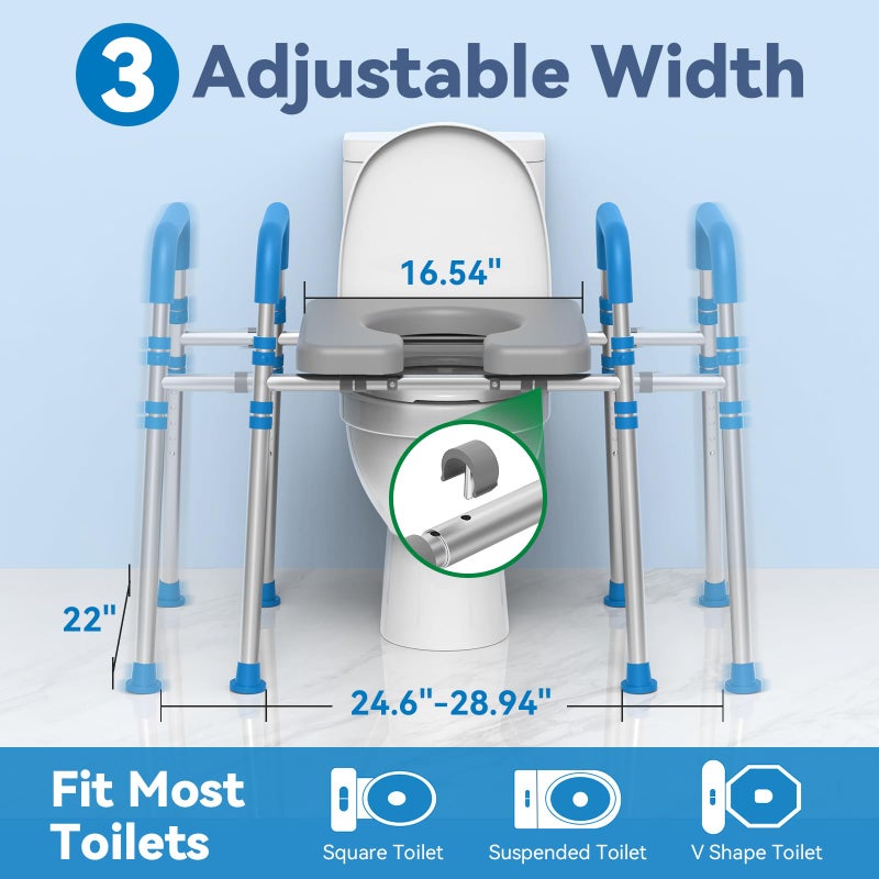 Loyoda Raised Toilet Seat with Handles, Padded Toilet Seat Risers for Seniors, Adjustable Height & Width Toilet Riser, Handicap Elevated Toilet Seat 500lb, Fit Any Toilet - Image 2