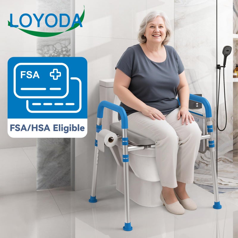 Loyoda Raised Toilet Seat with Handles, Padded Toilet Seat Risers for Seniors, Adjustable Height & Width Toilet Riser, Handicap Elevated Toilet Seat 500lb, Fit Any Toilet - Image 4