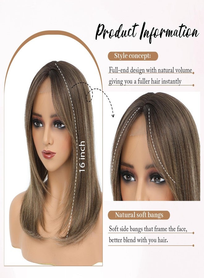 Molefi Hair Toppers for Women with Thinning Hair,16 Inch Full-End Topper,Synthetic Wiglets Pieces For Women 6.5"x6.5"Large Base for Daily Use(Dark Ash Brown with Honey Blonde Highlights) - Image 2