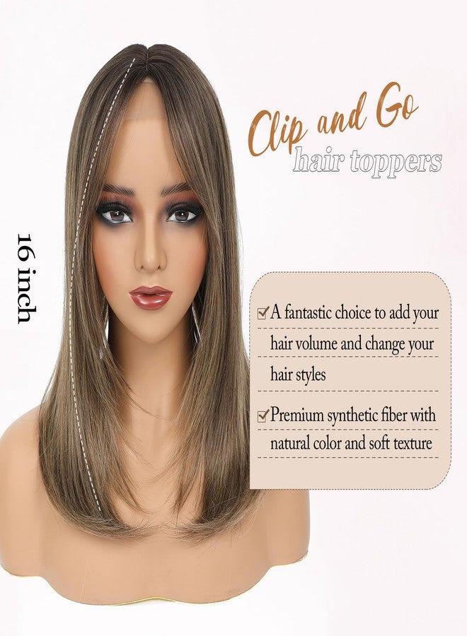 Molefi Hair Toppers for Women with Thinning Hair,16 Inch Full-End Topper,Synthetic Wiglets Pieces For Women 6.5"x6.5"Large Base for Daily Use(Dark Ash Brown with Honey Blonde Highlights) - Image 3