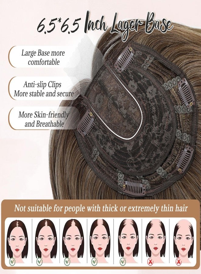 Molefi Hair Toppers for Women with Thinning Hair,16 Inch Full-End Topper,Synthetic Wiglets Pieces For Women 6.5"x6.5"Large Base for Daily Use(Dark Ash Brown with Honey Blonde Highlights) - Image 4