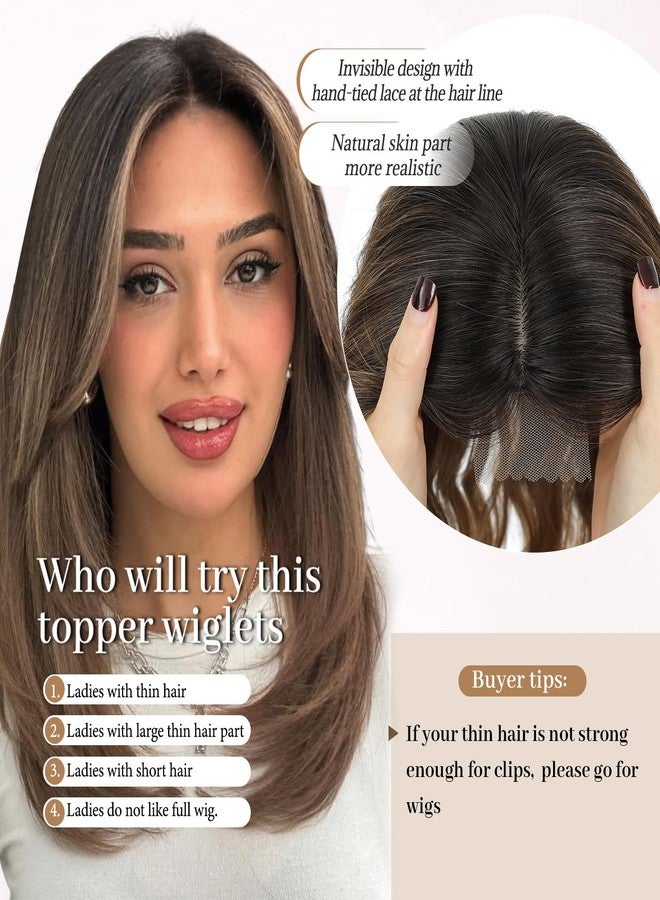 Molefi Hair Toppers for Women with Thinning Hair,16 Inch Full-End Topper,Synthetic Wiglets Pieces For Women 6.5"x6.5"Large Base for Daily Use(Dark Ash Brown with Honey Blonde Highlights) - Image 5