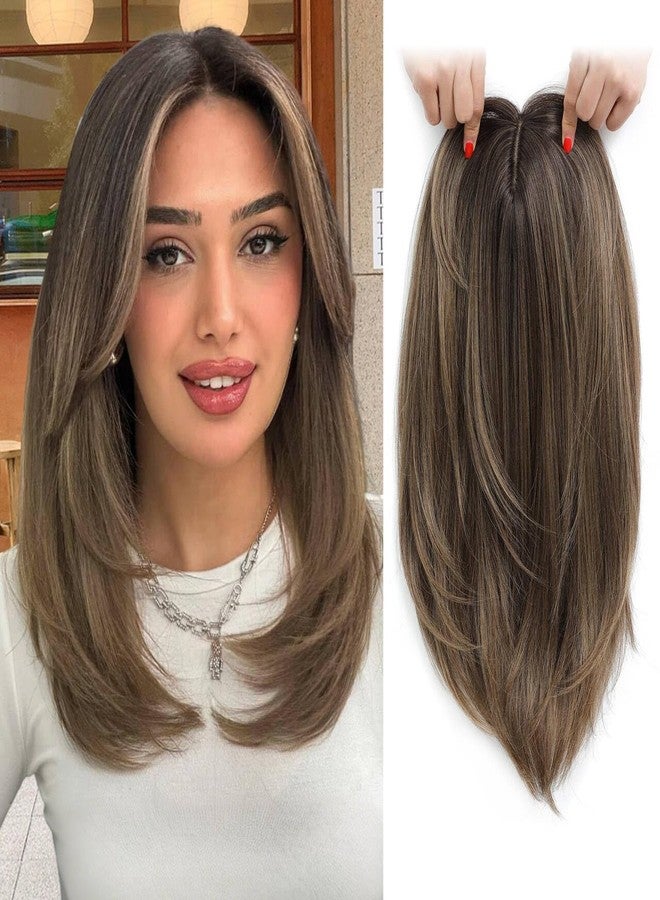 Molefi Hair Toppers for Women with Thinning Hair,16 Inch Full-End Topper,Synthetic Wiglets Pieces For Women 6.5"x6.5"Large Base for Daily Use(Dark Ash Brown with Honey Blonde Highlights) - Image 1