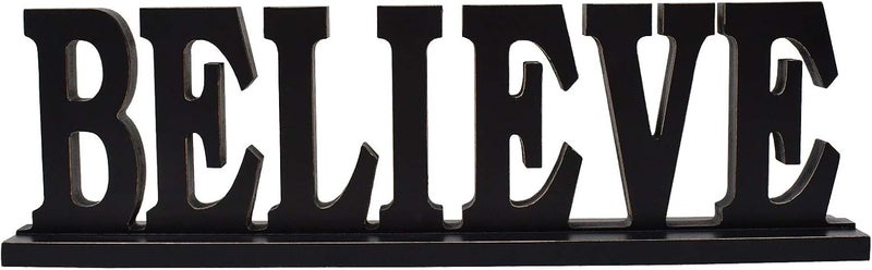 Linfevisi Black Wood Believe Sign Standing Block Letters Sign Rustic Freestanding Wood Word Decor Decorative Believe Table Sign Cutout Word Art Believe Shelf Decor (Black Believe Sign) - Image 1