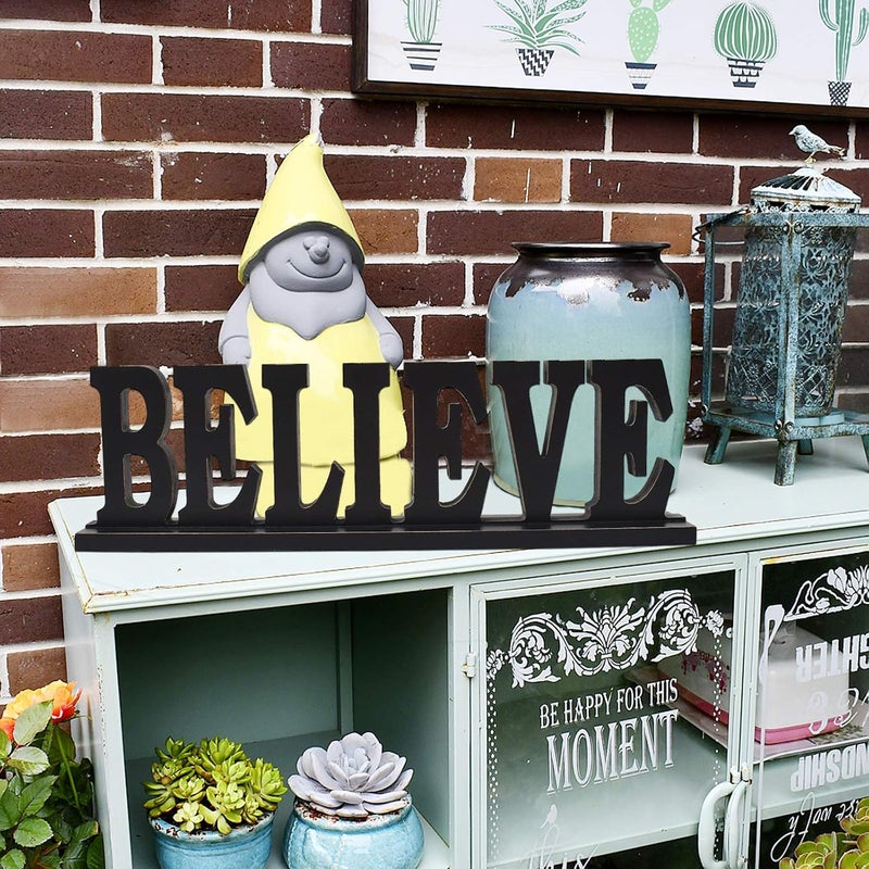 Linfevisi Black Wood Believe Sign Standing Block Letters Sign Rustic Freestanding Wood Word Decor Decorative Believe Table Sign Cutout Word Art Believe Shelf Decor (Black Believe Sign) - Image 2