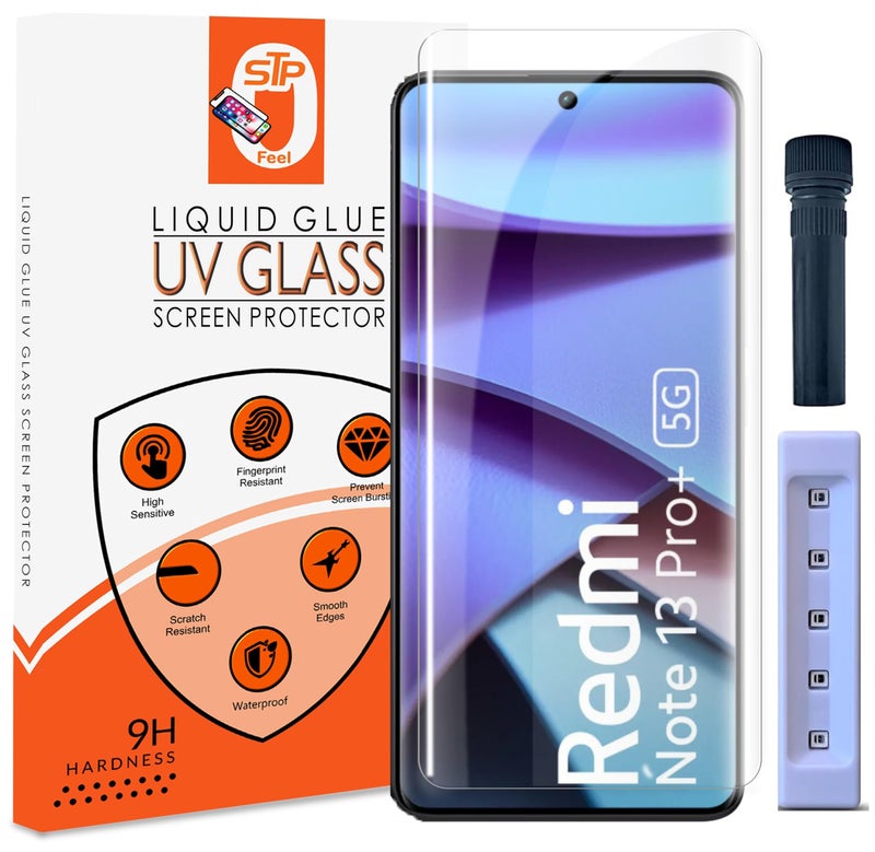 STP FEEL® UV Advanced Tempered Glass Screen Protector Guard Compatible For Xiaomi Redmi Note 13 Pro Plus 5G (6.67 Inch, Pack of 1) Full Adhesive UV Curved Case Friendly HD Clarity - Image 1