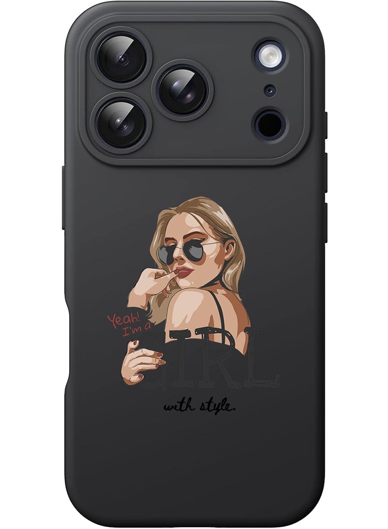 Theodor Protective Slim Fit Case Liquid Silicone Cover with Full Body Protection Anti-Scratch Shockproof Case For Apple iPhone 17 Pro Max (Black) Girl with Style - Image 1