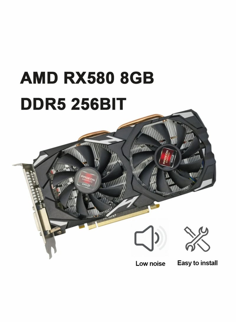 AMD RX580 8GB DDR5 256Bit Graphics Card Dual Cooling Fan Desktop Computer PC Accessories - Image 2