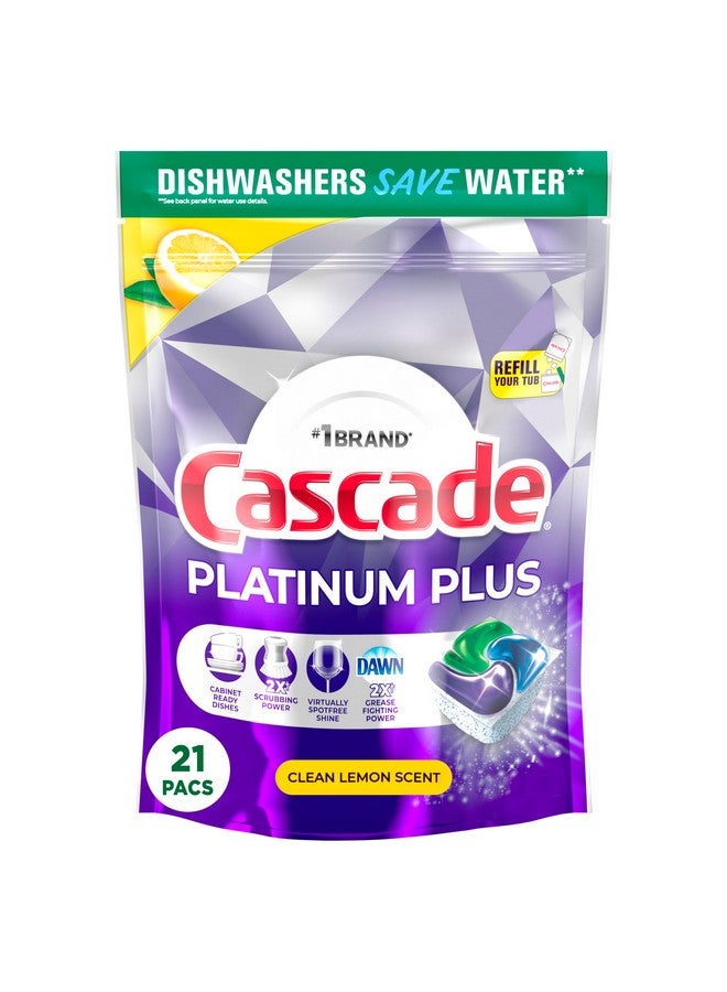 Cascade Platinum Plus Dishwasher Pods, Dishwasher Detergent, Dishwasher Soap, Dish Tabs, Dishwashing Tablets, Dish Detergent, Lemon, Actionpacs, 21 Count - Image 1