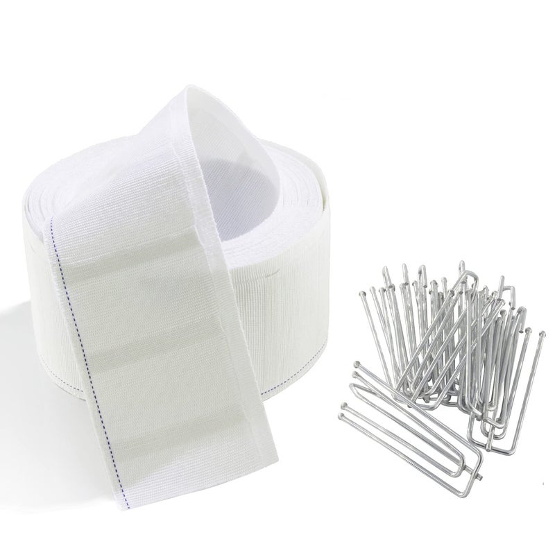 MJMP Pleat Tape for Curtain Heading Vintage Style Small Size with 10 Pcs Stainless Steel 4 Prong Curtain Pleat Hook Clip 6Yard 10 Pack White