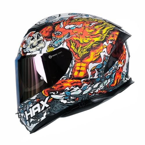 HAX Force Glow-in-The-Dark Aerodynamic Full Face Helmet for Street & E-Bikes DOT & ECE Certified - Enhanced Dual Visor, Adult Size, Pinlock Ready Night Legend Red M - Image 1