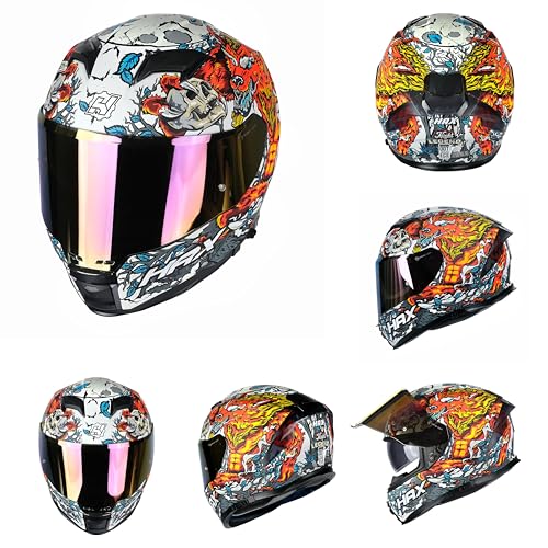 HAX Force Glow-in-The-Dark Aerodynamic Full Face Helmet for Street & E-Bikes DOT & ECE Certified - Enhanced Dual Visor, Adult Size, Pinlock Ready Night Legend Red M - Image 3