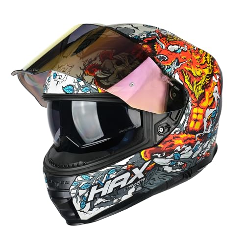 HAX Force Glow-in-The-Dark Aerodynamic Full Face Helmet for Street & E-Bikes DOT & ECE Certified - Enhanced Dual Visor, Adult Size, Pinlock Ready Night Legend Red M - Image 2