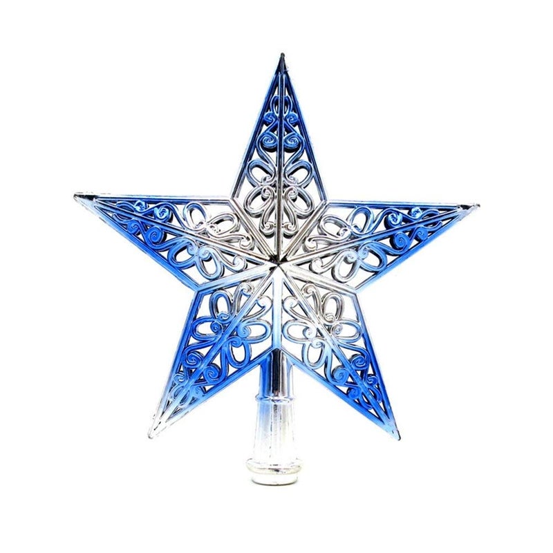 Soochat Christmas Tree Star Topper Glittered Xmas Tree Topper HollowedOut Christmas Star Decoration Ornaments Home Decor Silvery Blue