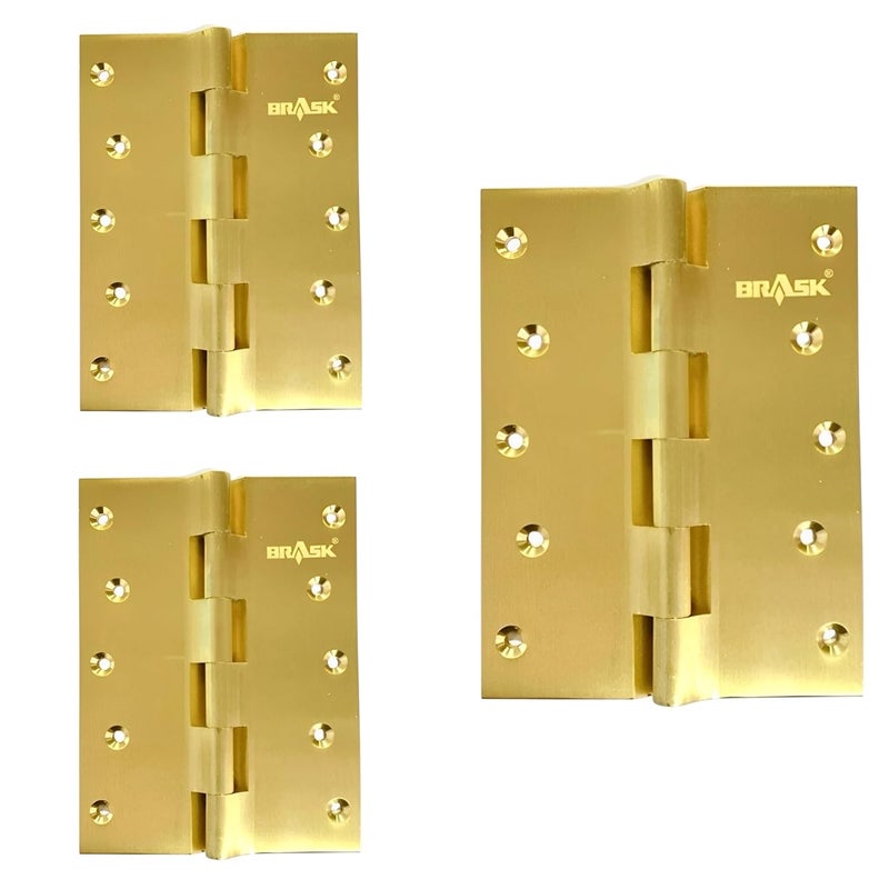 BRASK BRASK Brass Railway Hinges 6 x 2 x 316 6 Inches x 45 Inches x 5 mm Heavy Duty Brass Door Hinges Soft Close Welded Heads Extra Heavy and Wide Main Door Hinges 3 Golden Satin  - Image 1
