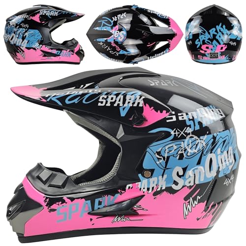 SanQing Motocross Helmet,Youth & Kids ATV Dirt Bike Motorcycle, BMX 4-Wheeler Off-Road Mountain Bike,DOT Certified,W/Gloves Goggles Mask 4-Piece Set (Pink, Medium) - Image 2