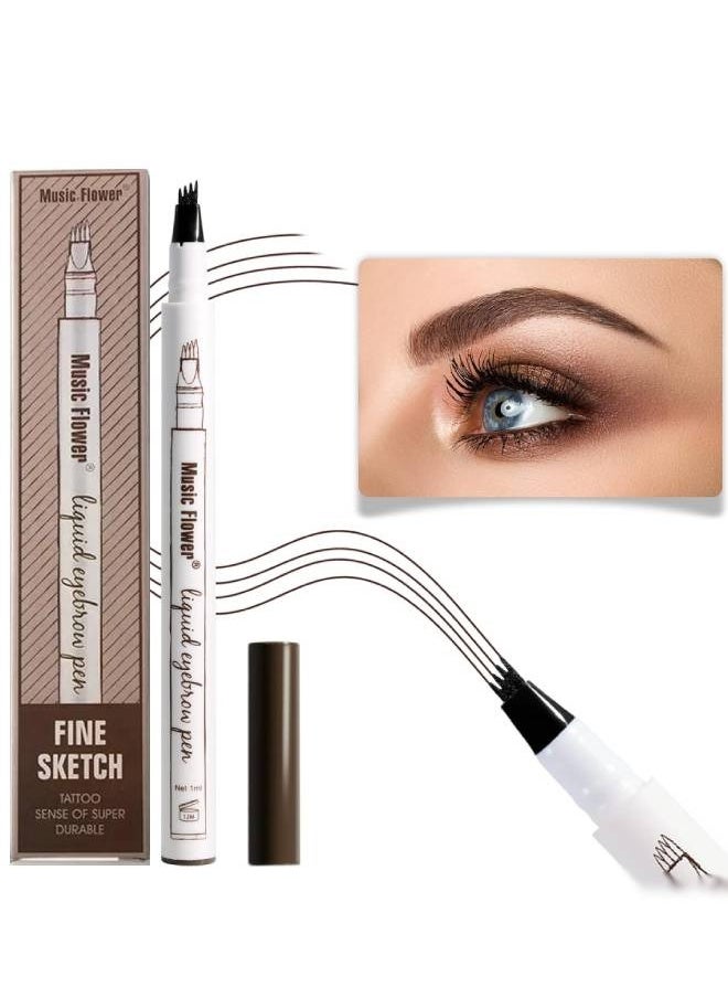 Music Flower Liquid Eyebrow Pen Eyebrow Pencil Waterproof Smudge Proof Long Lasting Fine Sketch Brow Pen with 4 Micro Fork Tip Liquid Tattoo Microblading Eyebrow Pen Brow Ink Gel Chestnut 01  - Image 1