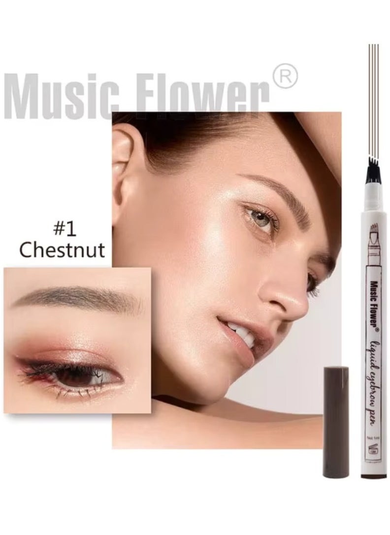 Music Flower Liquid Eyebrow Pen Eyebrow Pencil Waterproof Smudge Proof Long Lasting Fine Sketch Brow Pen with 4 Micro Fork Tip Liquid Tattoo Microblading Eyebrow Pen Brow Ink Gel Chestnut 01  - Image 2