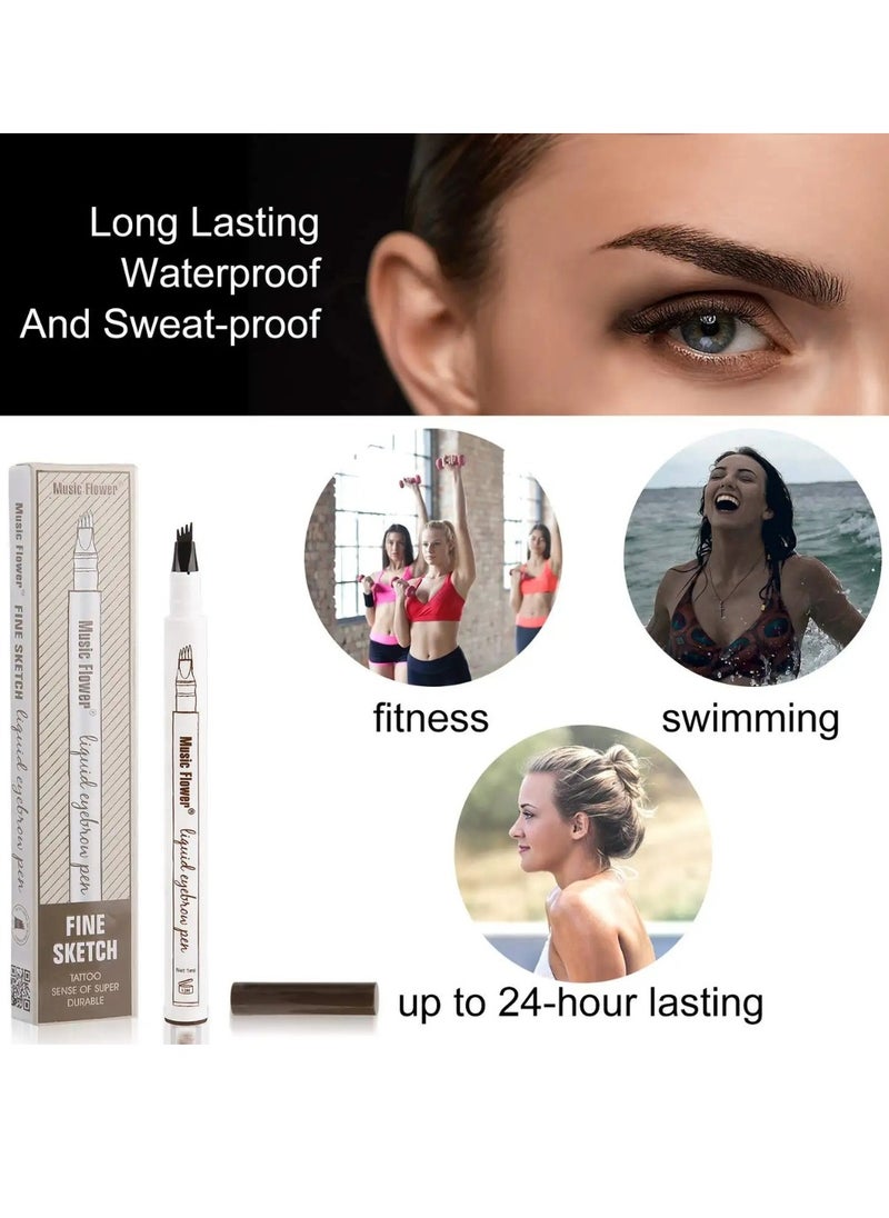 Music Flower Liquid Eyebrow Pen Eyebrow Pencil Waterproof Smudge Proof Long Lasting Fine Sketch Brow Pen with 4 Micro Fork Tip Liquid Tattoo Microblading Eyebrow Pen Brow Ink Gel Chestnut 01  - Image 3