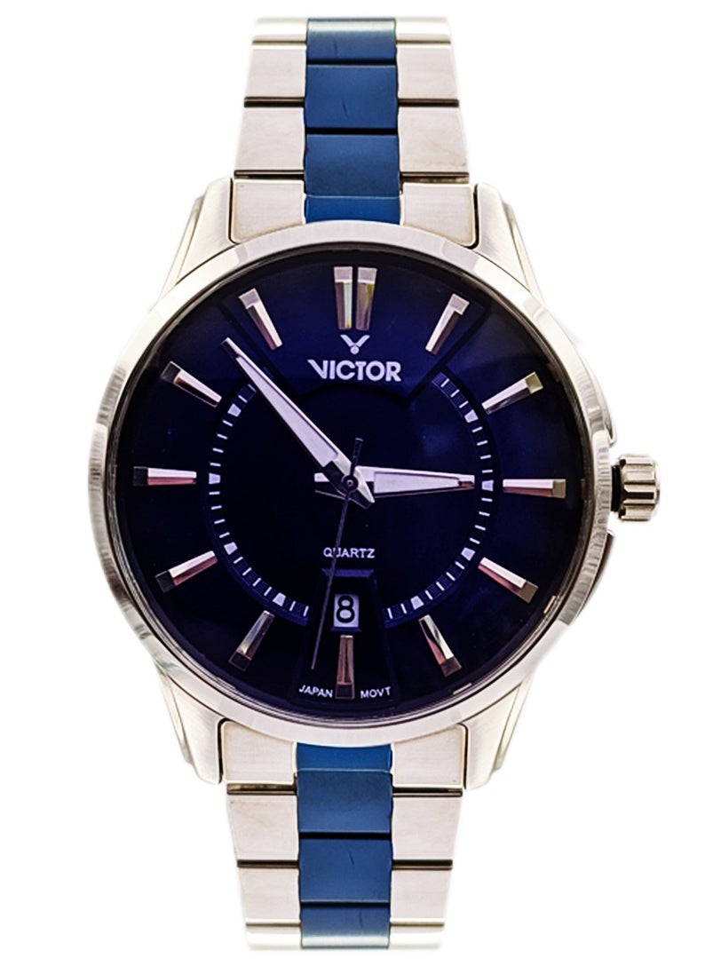 Victor - Victor Men Analog Quartz Navy Dial Silver Case Watch V1325 - Image 1