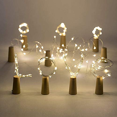 PEAKTASTE LED Wine Bottle Cork Lights Copper Wire String Lights 2M Battery Operated Wine Bottle Fairy Lights Bottle Christmas Wedding Party Home Decor Lights Warm White Set of 2  - Image 5
