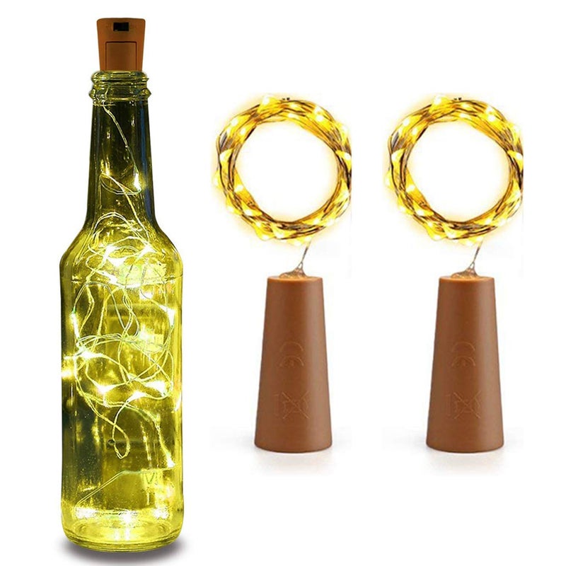 PEAKTASTE LED Wine Bottle Cork Lights Copper Wire String Lights 2M Battery Operated Wine Bottle Fairy Lights Bottle Christmas Wedding Party Home Decor Lights Warm White Set of 2  - Image 2
