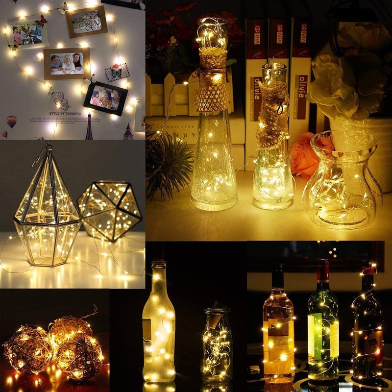 PEAKTASTE LED Wine Bottle Cork Lights Copper Wire String Lights 2M Battery Operated Wine Bottle Fairy Lights Bottle Christmas Wedding Party Home Decor Lights Warm White Set of 2  - Image 4