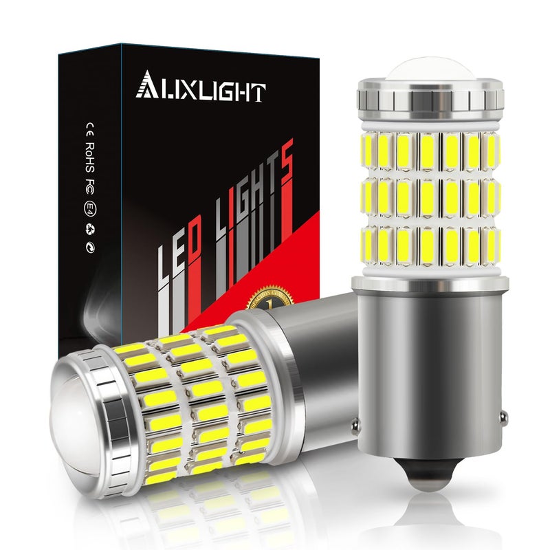 مصابيح LED AUXLIGHT 1156 BA15S 1003 1156A 1141 7506 بيضاء زينون فائقة السطوع 60SMD بديل لمصابيح الإضاءة الخلفية أو مصابيح الفرامل أو مصابيح الإشارة أو مصابيح الانتظار أو مصابيح التشغيل حزمة من 2