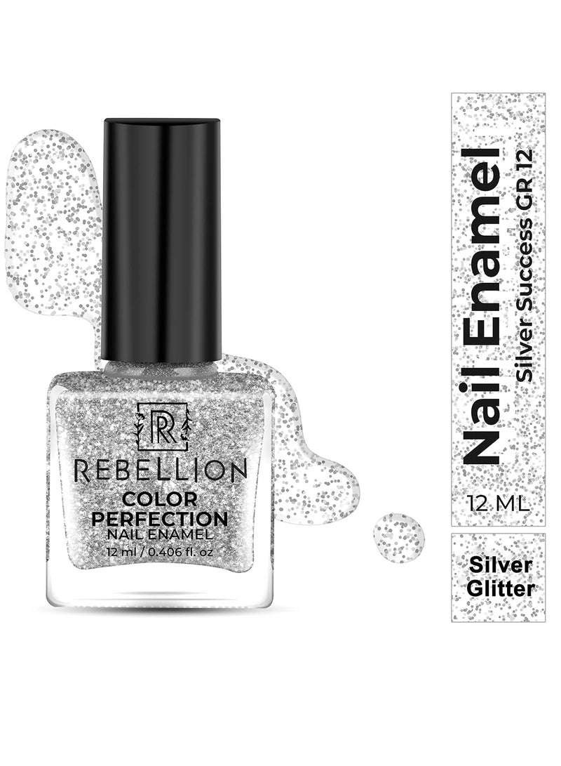 Rebellion Color Perfection Nail Enamel 12ml Silver glitter Success GR12 - Image 2