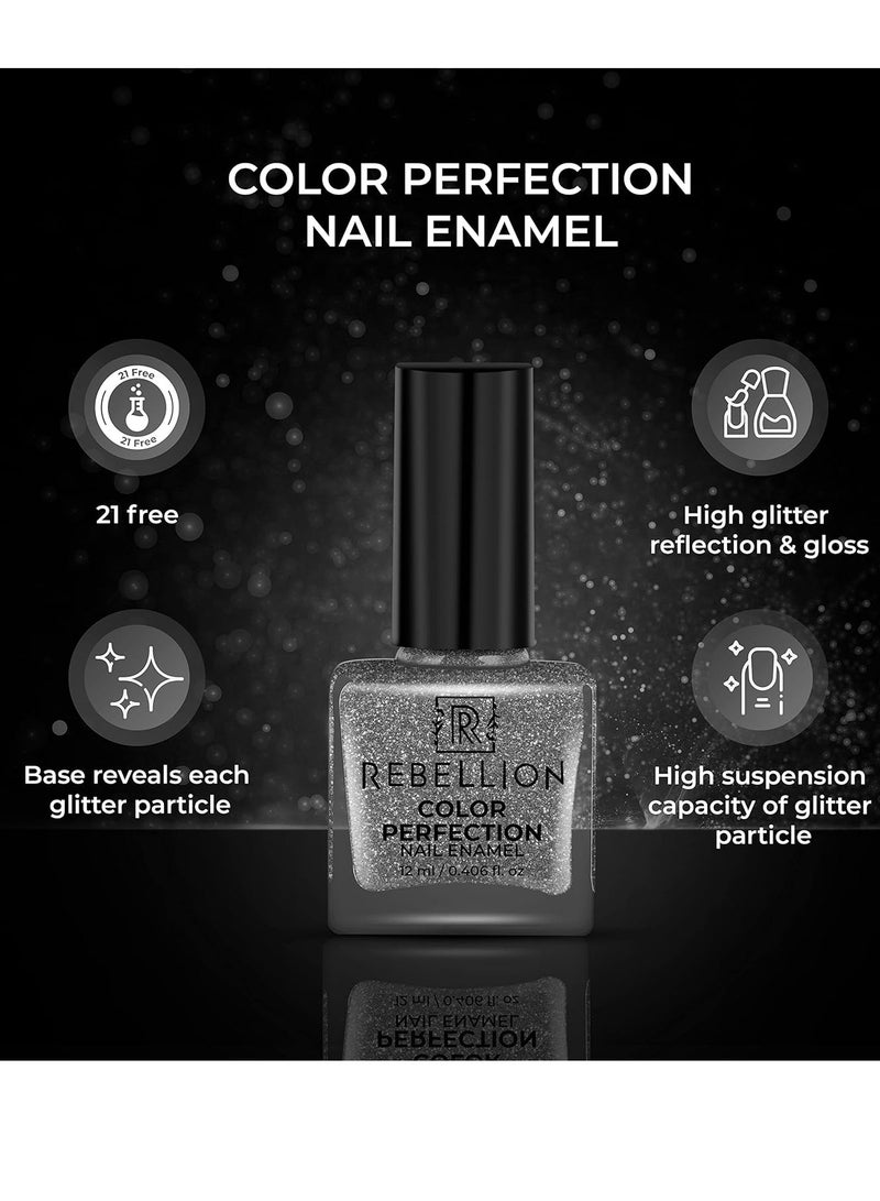 Rebellion Color Perfection Nail Enamel 12ml Silver glitter Success GR12 - Image 4