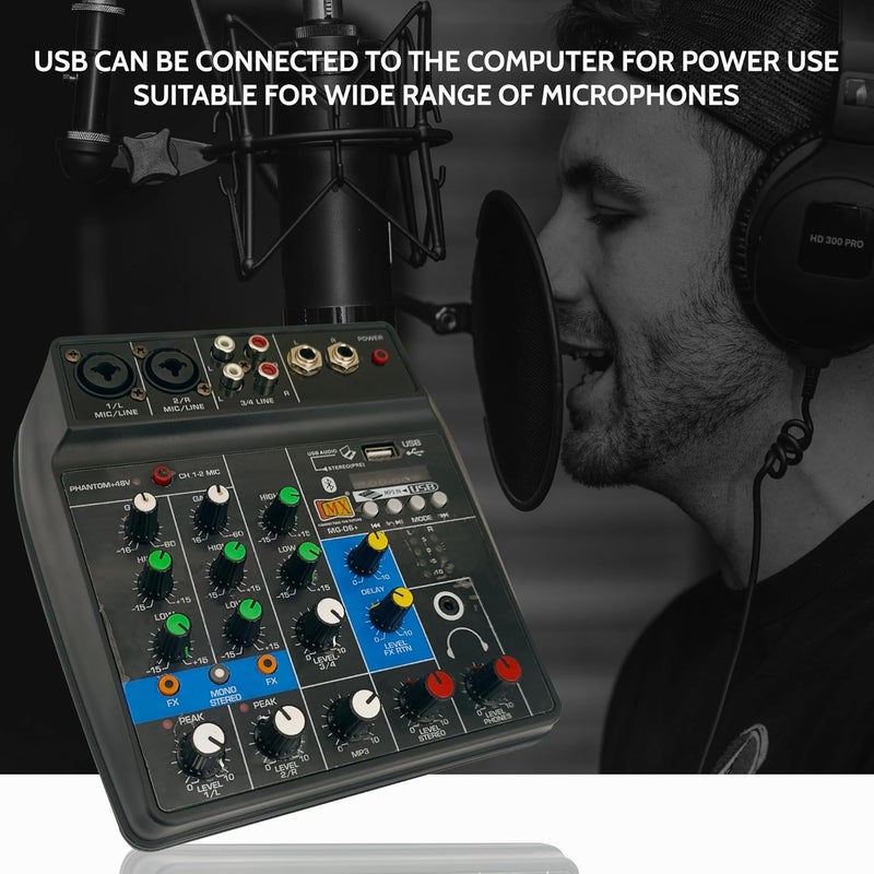 MX 4 Channel Audio Mixer – Basic Sound Mixing Console with Bluetooth USB 48V Phantom Power. Use for Basic audio learning set-up (NOT FOR RECORDING or PROFESSIONAL AUDIO MIXING CONSOLE) (1) - Image 5