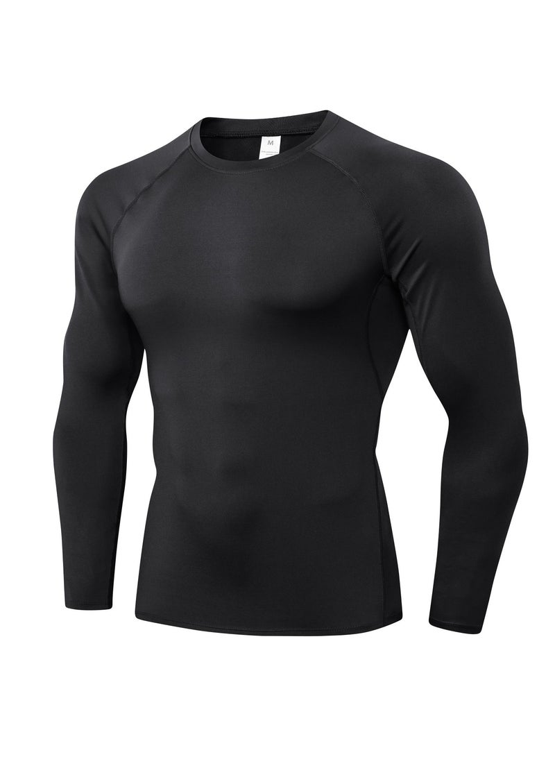 NIBEMINENT Men Quick Dry Breathable Long Sleeve Shirt Black - Image 1