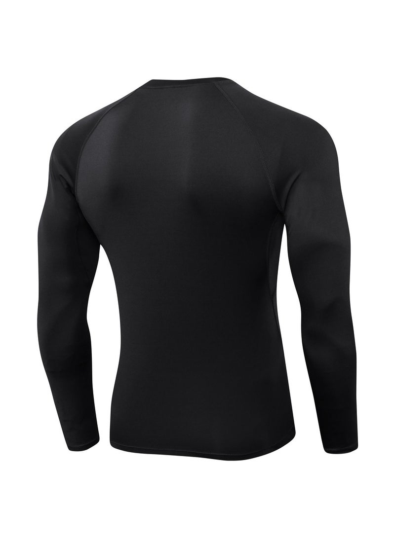NIBEMINENT Men Quick Dry Breathable Long Sleeve Shirt Black - Image 2