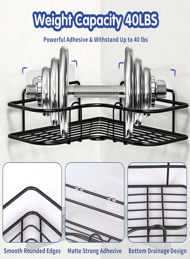 TORO Corner Shower Caddy, No Drilling Metal Shower Rack Wall Mounted Bathroom Shower Organizer Shelves for Inside Shower & Kitchen Storage (Pack 03) (Black) - Image 4