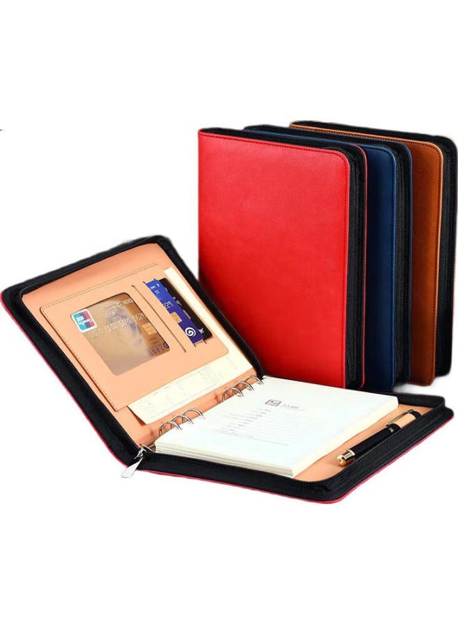 Jiaranheng Jiaran Heng A6 Business Loose-Leaf Notebook, Multifunctional Zipper Notebook, Detachable Replaceable Inner Pages, Simple Meeting Record Book, Work Diary, Customizable, Red - Image 3