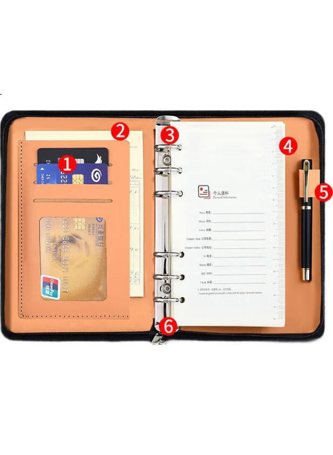 Jiaranheng Jiaran Heng A6 Business Loose-Leaf Notebook, Multifunctional Zipper Notebook, Detachable Replaceable Inner Pages, Simple Meeting Record Book, Work Diary, Customizable, Red - Image 2