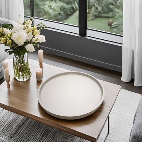 QAVOL 20 x 20 inches High-end Luxury Leather Round Oversized Service Tray, Ottoman & Coffee Tray for Family Dinner, Out-of-House Picnic, Party Essential (20 inch Beige) - Image 3