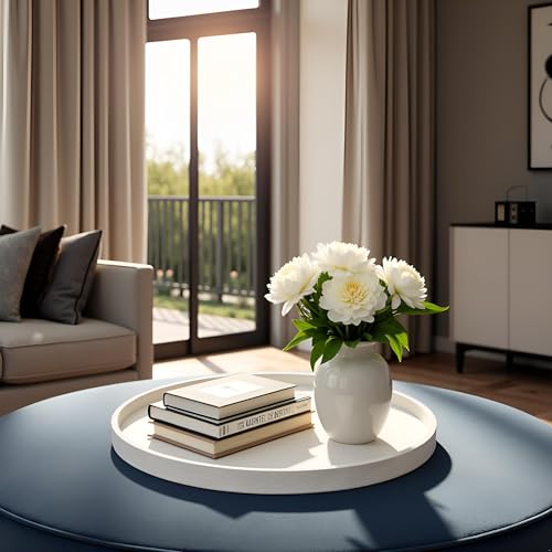 QAVOL 20 x 20 inches High-end Luxury Leather Round Oversized Service Tray, Ottoman & Coffee Tray for Family Dinner, Out-of-House Picnic, Party Essential (20 inch Beige) - Image 1