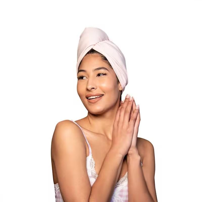 KISMETICS - Tee Shirt Drying Wrap, Frizz Free, Soft & Lightweight&Flexible, Hair Drying Turban, Gentle Drying Towel Wrap with Button, for Long Hair (Pink) - Image 1
