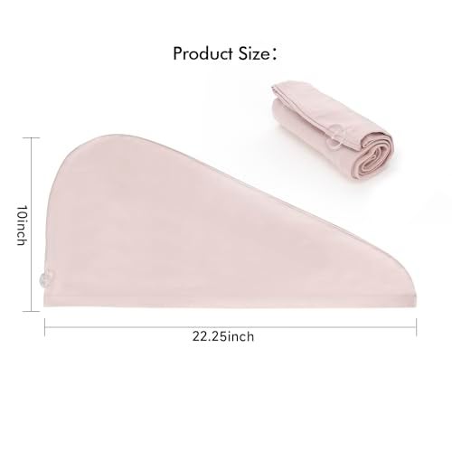 KISMETICS - Tee Shirt Drying Wrap, Frizz Free, Soft & Lightweight&Flexible, Hair Drying Turban, Gentle Drying Towel Wrap with Button, for Long Hair (Pink) - Image 3