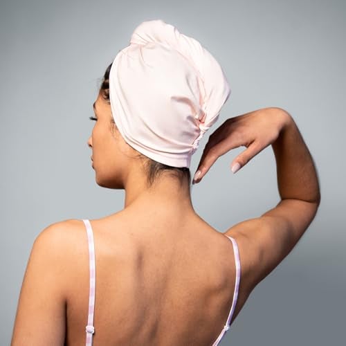 KISMETICS - Tee Shirt Drying Wrap, Frizz Free, Soft & Lightweight&Flexible, Hair Drying Turban, Gentle Drying Towel Wrap with Button, for Long Hair (Pink) - Image 2