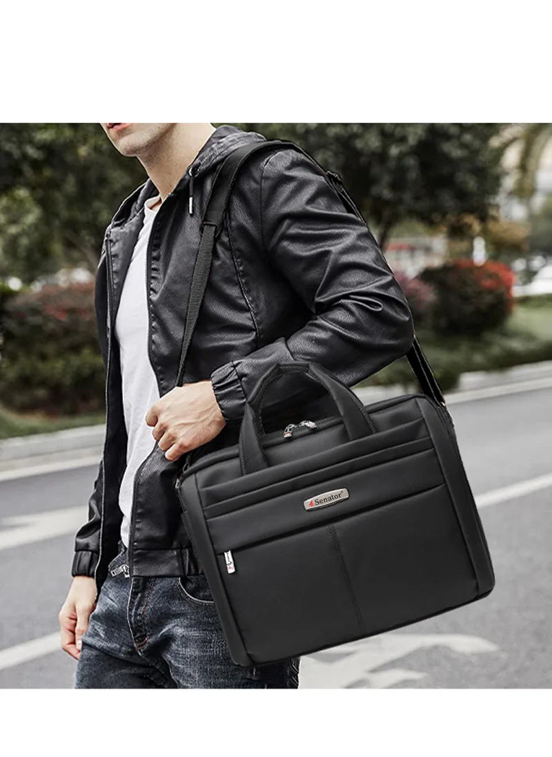 سيناتور Nylon Laptop Carrying Case 15 Inch Lightweight Adjustable Shoulder Straps Business College School Students KH8115 Black